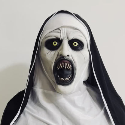 Qualteus Funky Nun Latex Mask | Hand Washable Creepy Horror Costume for Halloween & Cosplay