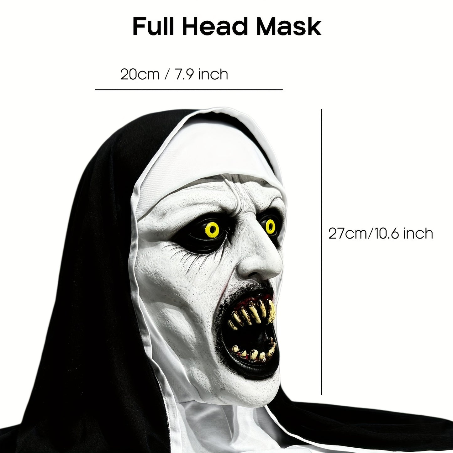 Qualteus Funky Nun Latex Mask | Hand Washable Creepy Horror Costume for Halloween & Cosplay