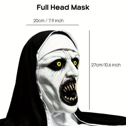 Qualteus Funky Nun Latex Mask | Hand Washable Creepy Horror Costume for Halloween & Cosplay