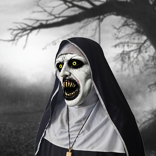 Qualteus Funky Nun Latex Mask | Hand Washable Creepy Horror Costume for Halloween & Cosplay