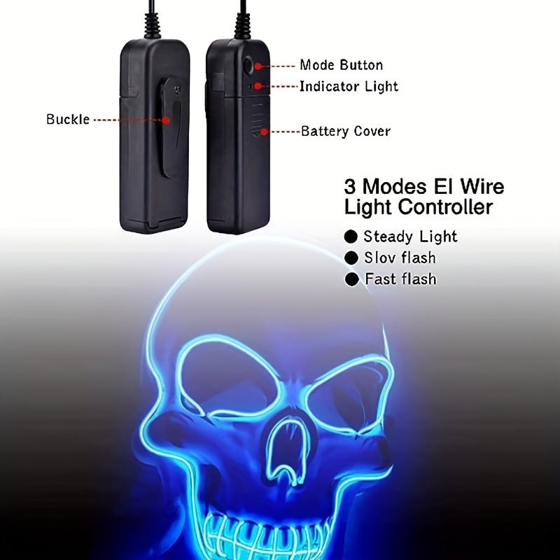 PVC Glowing Halloween Mask | EL Wire LED Light-Up Mask with 3 Modes, Perfect for Halloween Parties