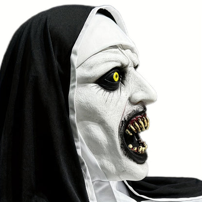 Qualteus Funky Nun Latex Mask | Hand Washable Creepy Horror Costume for Halloween & Cosplay