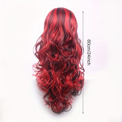 Long Curly Wavy Synthetic Wig with Bangs | Heat-Resistant, Adjustable Fit for Halloween & Cosplay