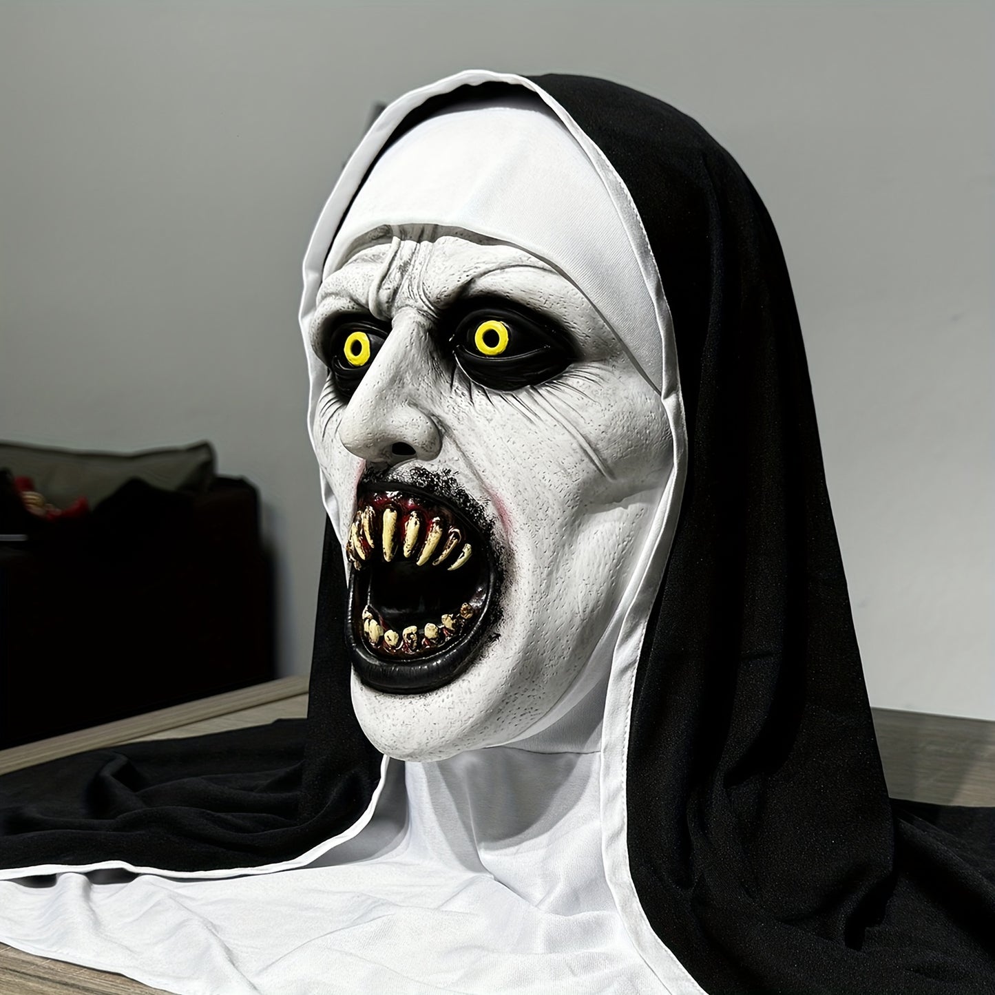 Qualteus Funky Nun Latex Mask | Hand Washable Creepy Horror Costume for Halloween & Cosplay