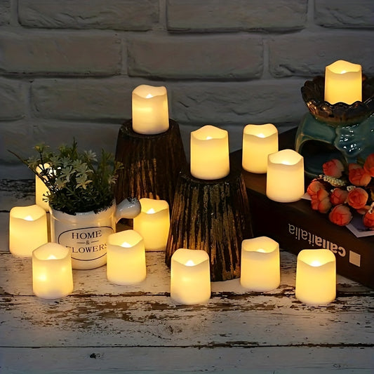 12/24pcs Battery Operated LED Tea Lights | Warm White for Wedding, Festival, Halloween & Christmas Decorations