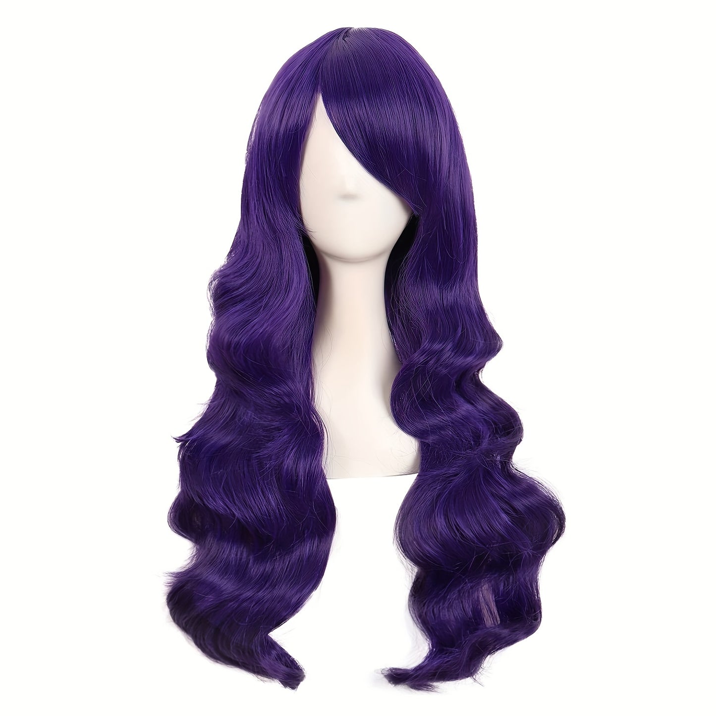 28-Inch Long Curly Synthetic Wig with Side Bangs | High-Temperature Fiber for Parties & Festivals