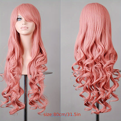 Colorful Long Curly Wavy Synthetic Wig with Bangs | Perfect for Halloween Parties & Music Festivals