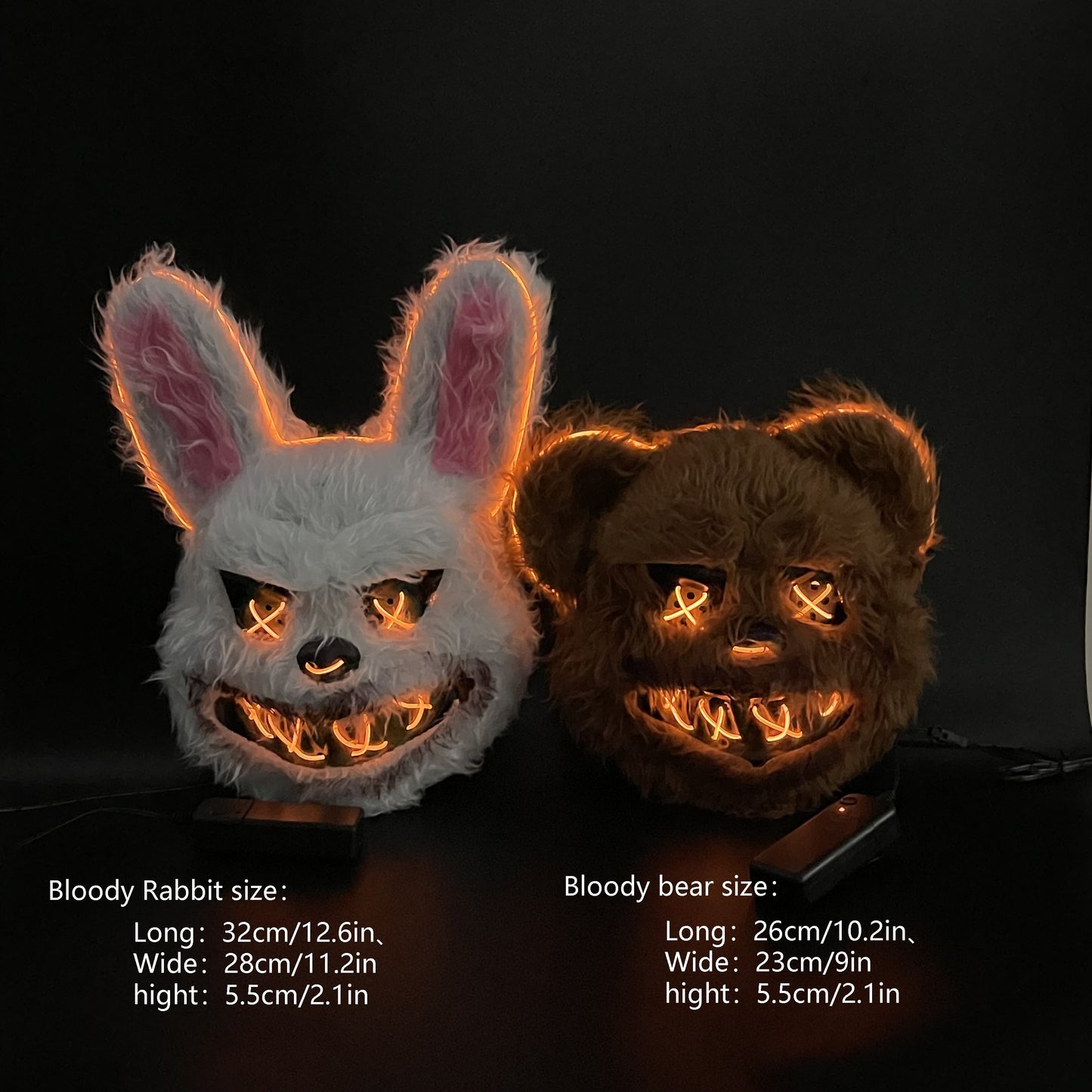 Luminous LED Halloween Mask | Funky Bloody Rabbit & Bear Design for Men, Perfect Horror Gift