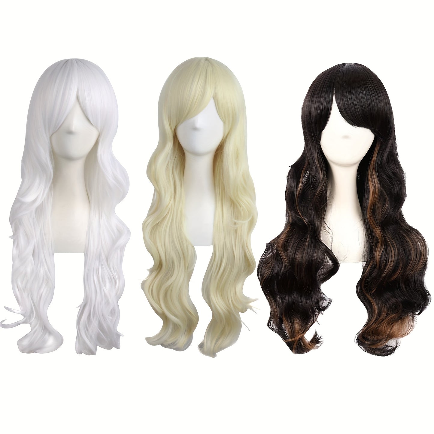 28-Inch Long Curly Synthetic Wig with Side Bangs | High-Temperature Fiber for Parties & Festivals