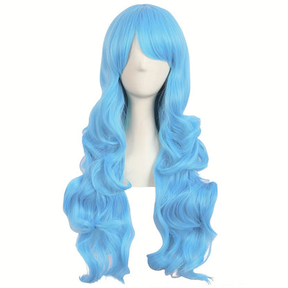 28-Inch Long Curly Synthetic Wig with Side Bangs | High-Temperature Fiber for Parties & Festivals