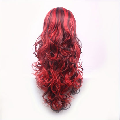 Long Curly Wavy Synthetic Wig with Bangs | Heat-Resistant, Adjustable Fit for Halloween & Cosplay