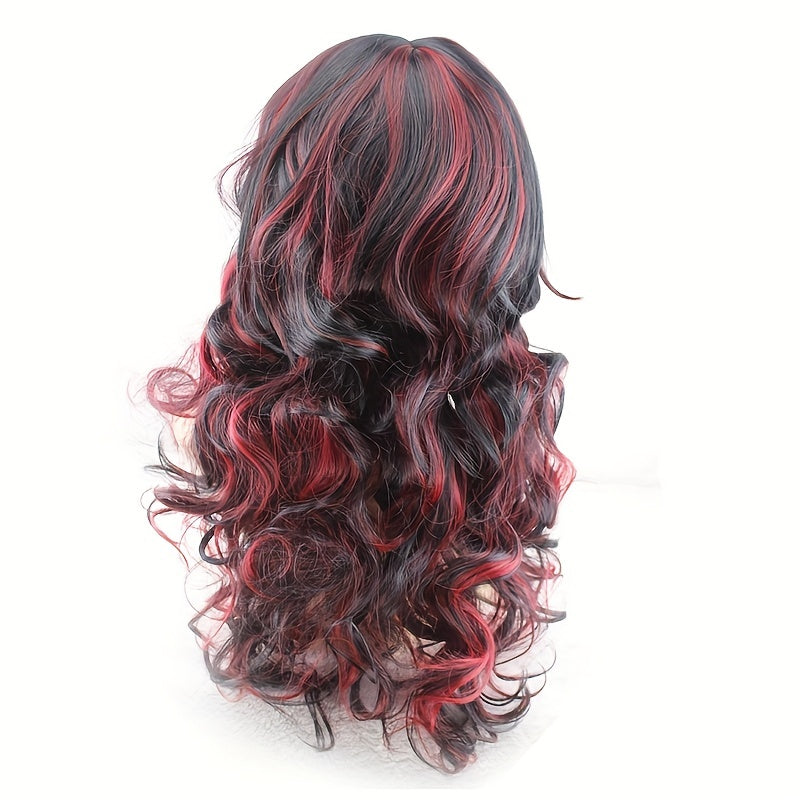 Long Curly Wavy Synthetic Wig with Bangs | Heat-Resistant, Adjustable Fit for Halloween & Cosplay