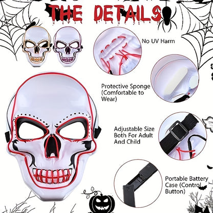 PVC Glowing Halloween Mask | EL Wire LED Light-Up Mask with 3 Modes, Perfect for Halloween Parties