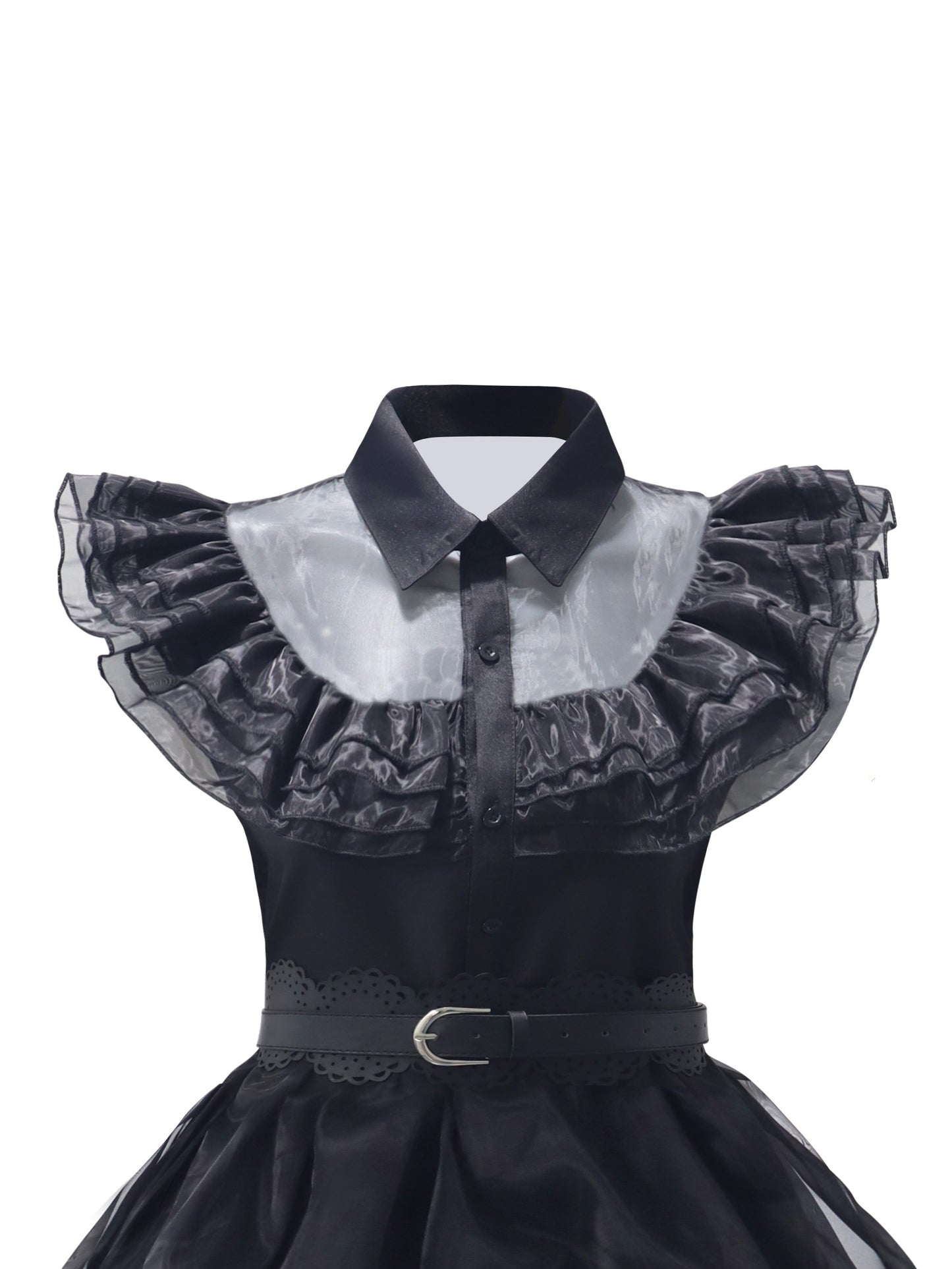 Women’s Gothic Mesh Dress | Tiered Skirt & Shirt Collar for Cosplay and Parties