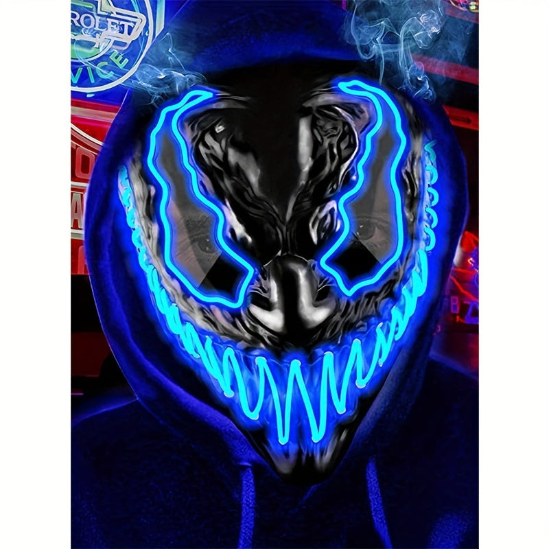 Venobat LED Light-Up Halloween Mask | Scary Neon Glow Mask for Men & Women, Plastic Material, Cool Costume Accessory