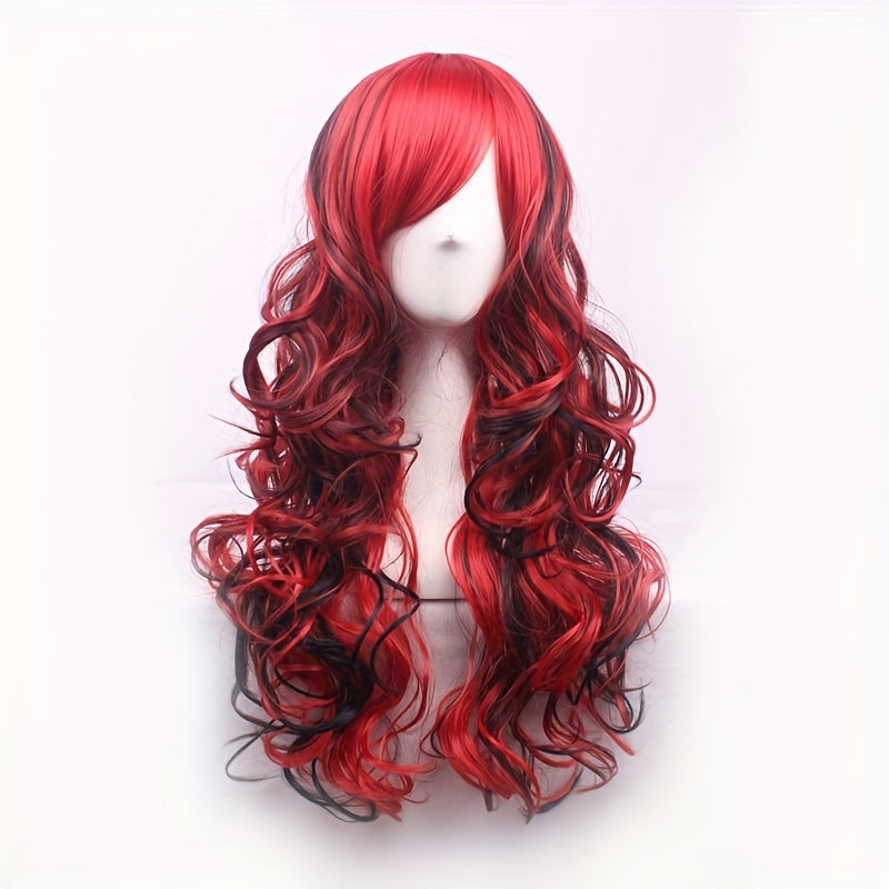 Long Curly Wavy Synthetic Wig with Bangs | Heat-Resistant, Adjustable Fit for Halloween & Cosplay