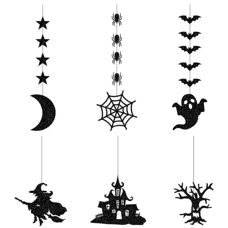 6pcs Halloween Hanging Banner Garland | Scary Spider, Witch, Ghost & Bat Pendants for Home Party Decorations