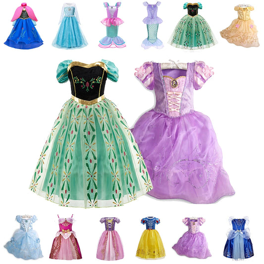 Girls Princess Halloween Costume | Cinderella, Snow White, Aurora & Rapunzel Party Dress for Kids