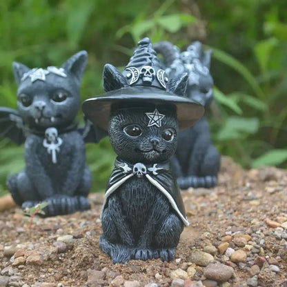 Halloween Witch & Black Cat Resin Decorations | Outdoor Garden Statue & Magic Ambiance Design