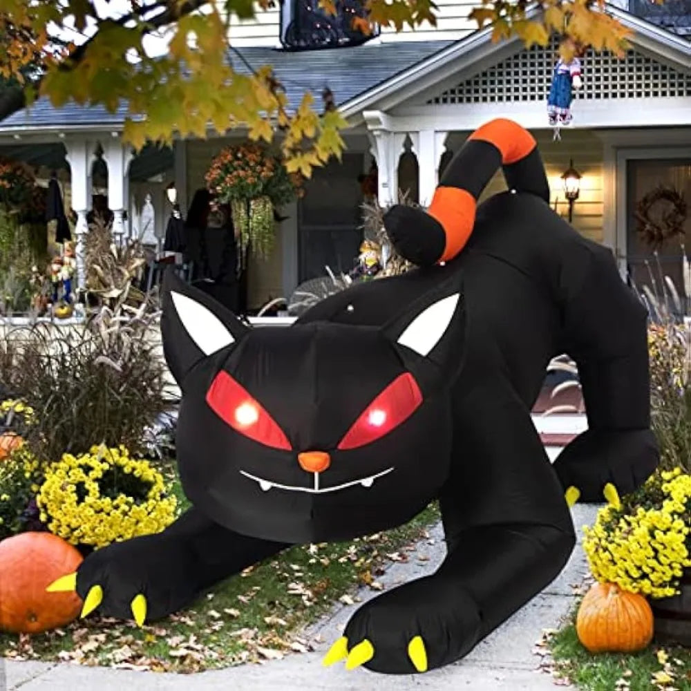 Halloween Inflatable Black Cat | 1.8m LED Ghost Light Yard Decoration for Indoor & Outdoor Fun