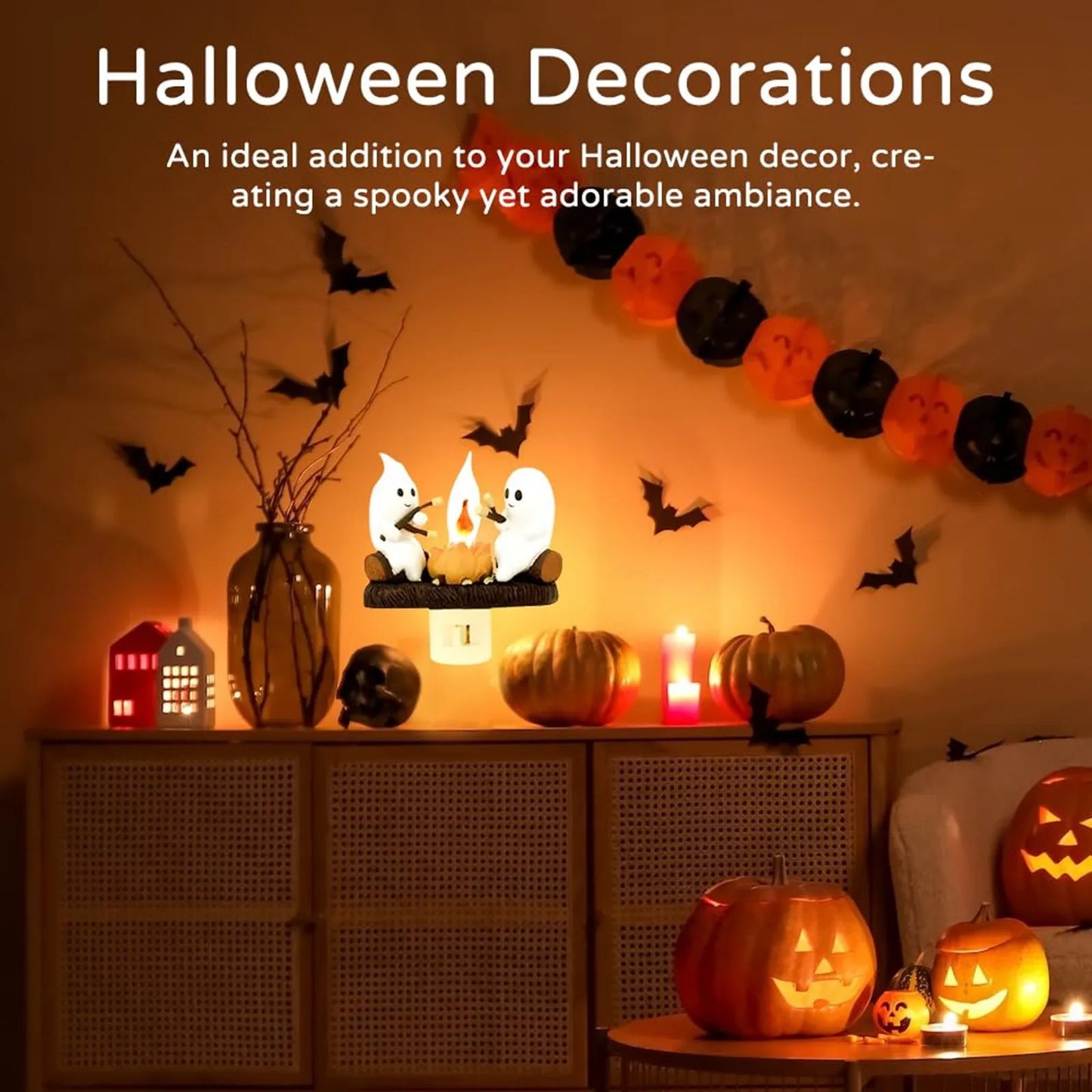 3D LED Bonfire Flickering Night Light | Halloween Flame Simulation Decor