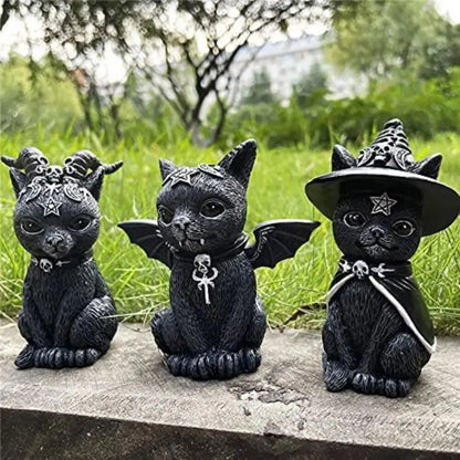 Halloween Witch & Black Cat Resin Decorations | Outdoor Garden Statue & Magic Ambiance Design