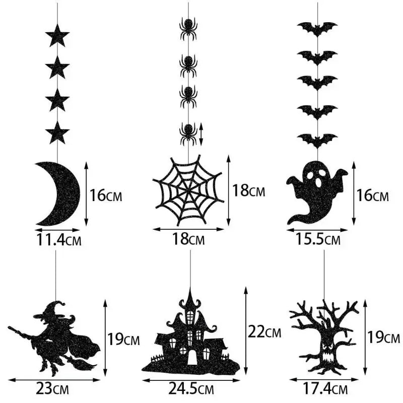 6pcs Halloween Hanging Banner Garland | Scary Spider, Witch, Ghost & Bat Pendants for Home Party Decorations