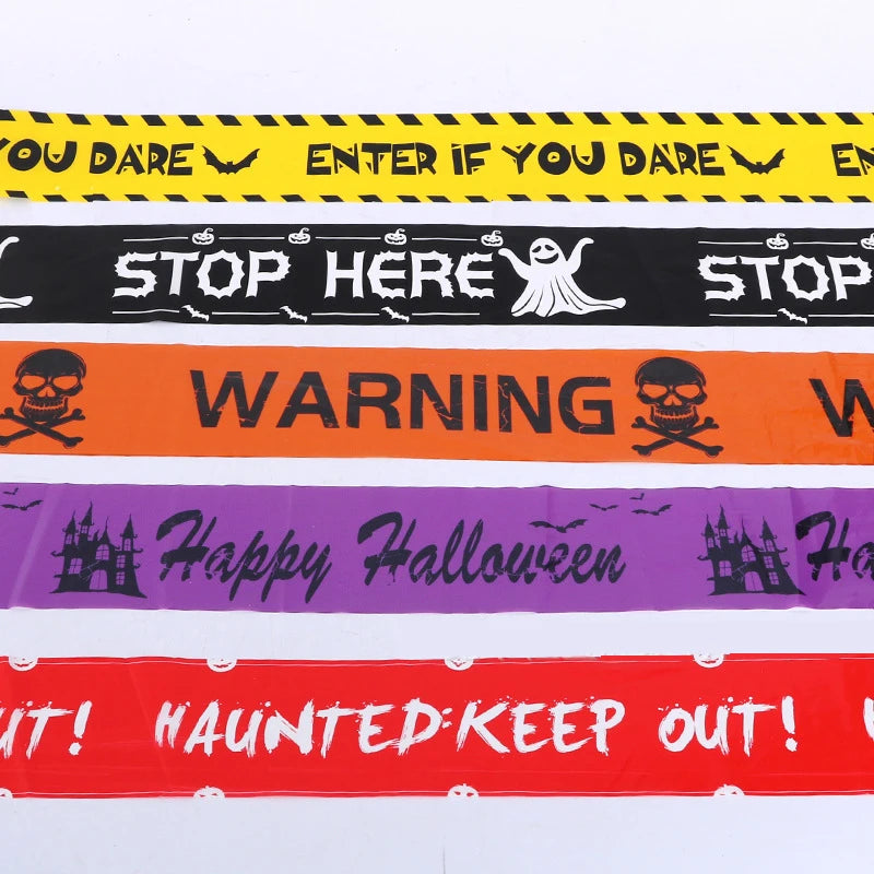 1PC Halloween Skull Head Warning Tape | Spooky Window Prop & Witch Balloons Decoration