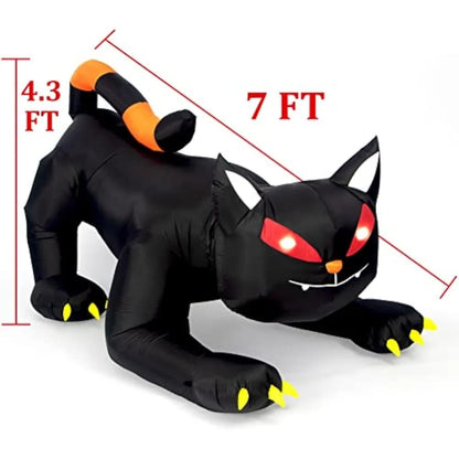 Halloween Inflatable Black Cat | 1.8m LED Ghost Light Yard Decoration for Indoor & Outdoor Fun