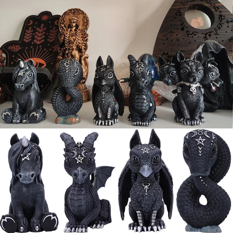 Halloween Black Dragon Snake Griffin Unicorn Figurine | Spooky Home & Desk Decor