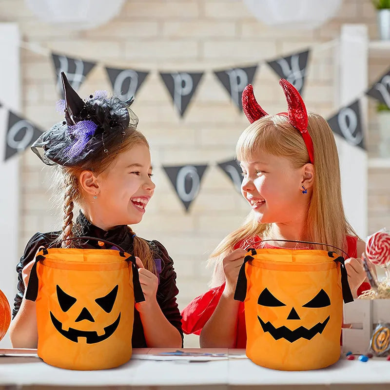 LED Light Halloween Trick or Treat Bucket | Pumpkin Candy Bag, Collapsible Basket for Thanksgiving & Party Gifts