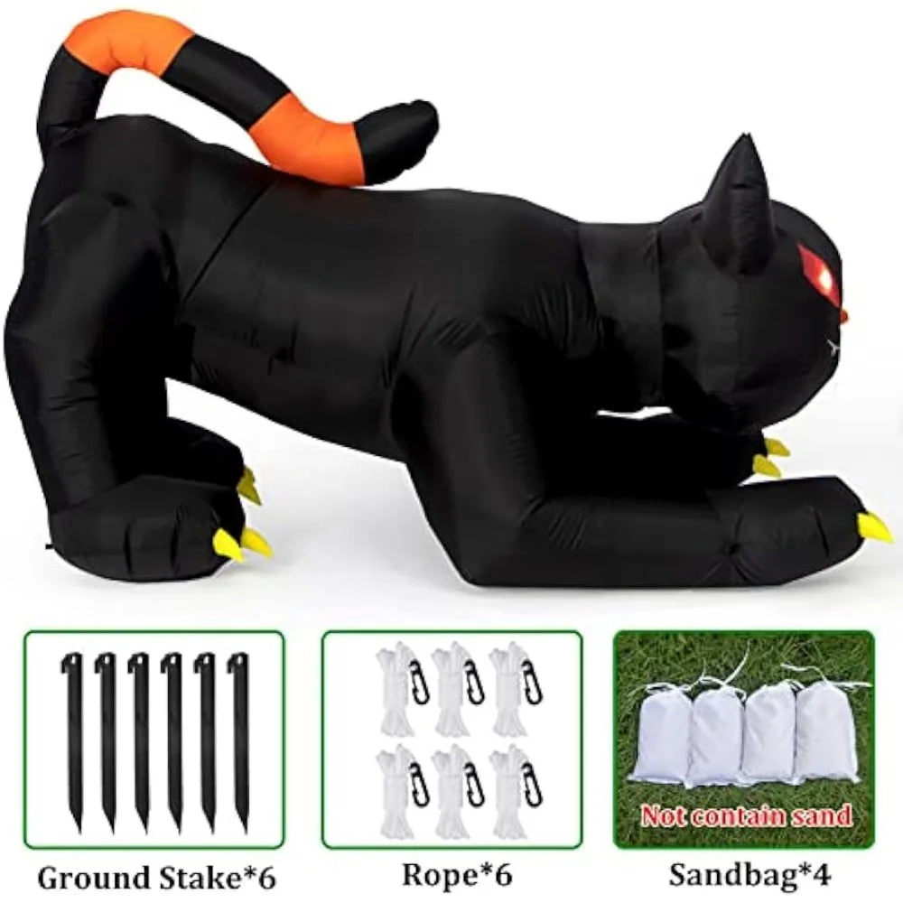 Halloween Inflatable Black Cat | 1.8m LED Ghost Light Yard Decoration for Indoor & Outdoor Fun