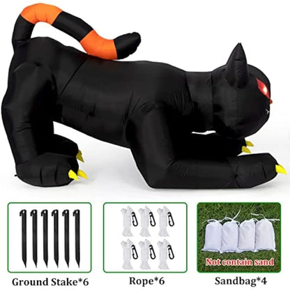 Halloween Inflatable Black Cat | 1.8m LED Ghost Light Yard Decoration for Indoor & Outdoor Fun