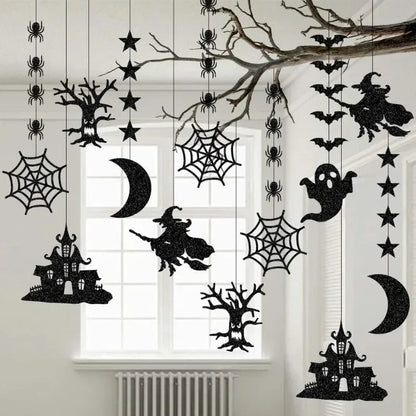 6pcs Halloween Hanging Banner Garland | Scary Spider, Witch, Ghost & Bat Pendants for Home Party Decorations