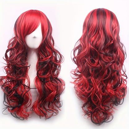 Long Curly Wavy Synthetic Wig with Bangs | Heat-Resistant, Adjustable Fit for Halloween & Cosplay