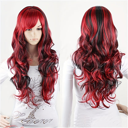 Long Curly Wavy Synthetic Wig with Bangs | Heat-Resistant, Adjustable Fit for Halloween & Cosplay