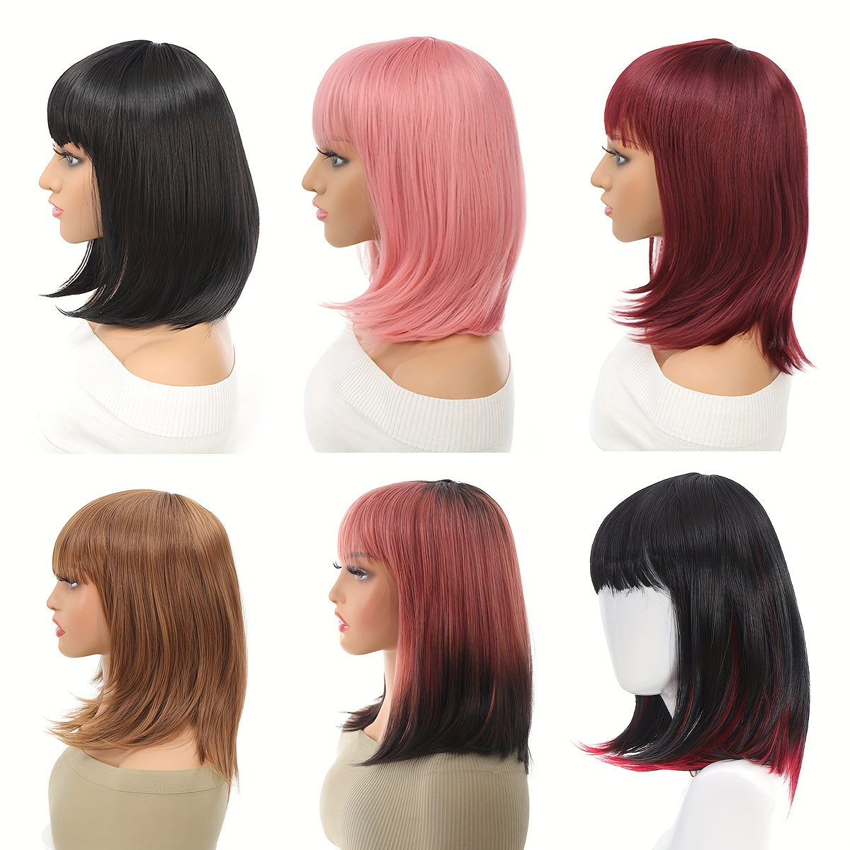 12-Inch Wine Red Straight Bob Wig with Bangs | Heat-Resistant Synthetic Fiber for Cosplay & Parties