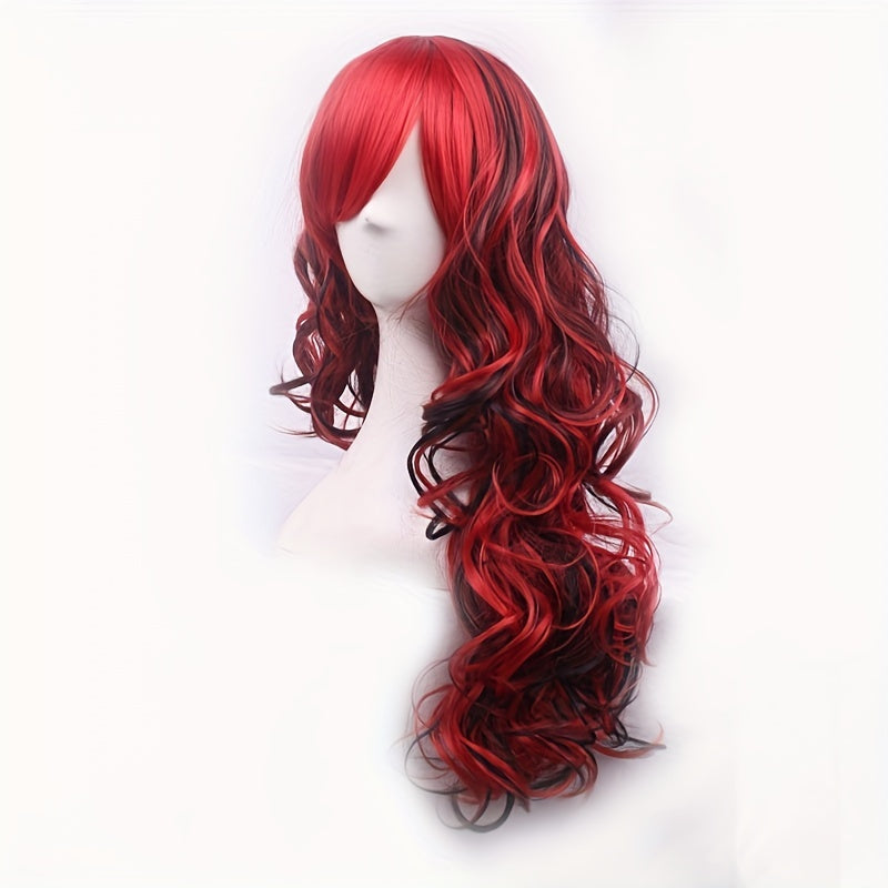 Long Curly Wavy Synthetic Wig with Bangs | Heat-Resistant, Adjustable Fit for Halloween & Cosplay