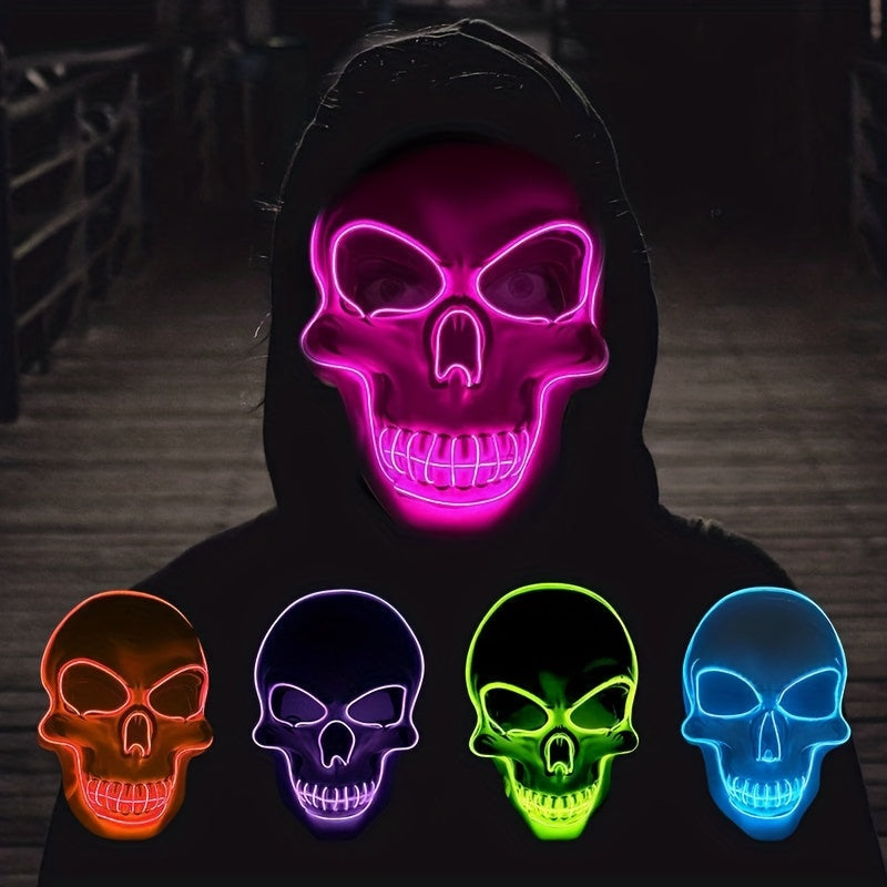 PVC Glowing Halloween Mask | EL Wire LED Light-Up Mask with 3 Modes, Perfect for Halloween Parties