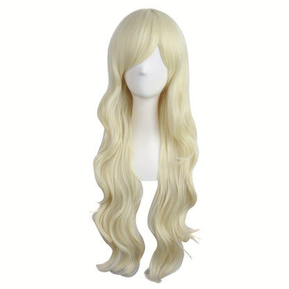 28-Inch Long Curly Synthetic Wig with Side Bangs | High-Temperature Fiber for Parties & Festivals