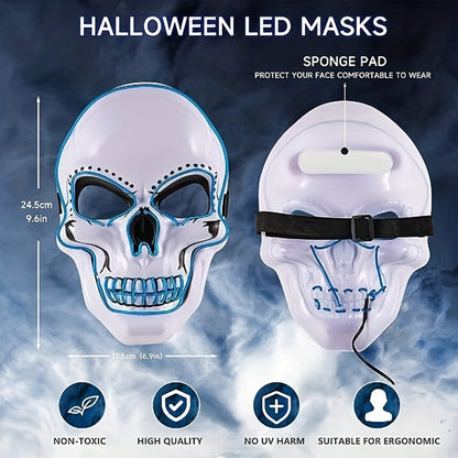 PVC Glowing Halloween Mask | EL Wire LED Light-Up Mask with 3 Modes, Perfect for Halloween Parties