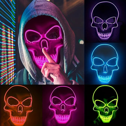 PVC Glowing Halloween Mask | EL Wire LED Light-Up Mask with 3 Modes, Perfect for Halloween Parties