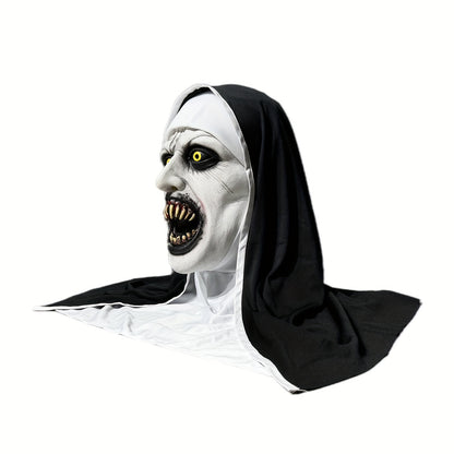 Qualteus Funky Nun Latex Mask | Hand Washable Creepy Horror Costume for Halloween & Cosplay