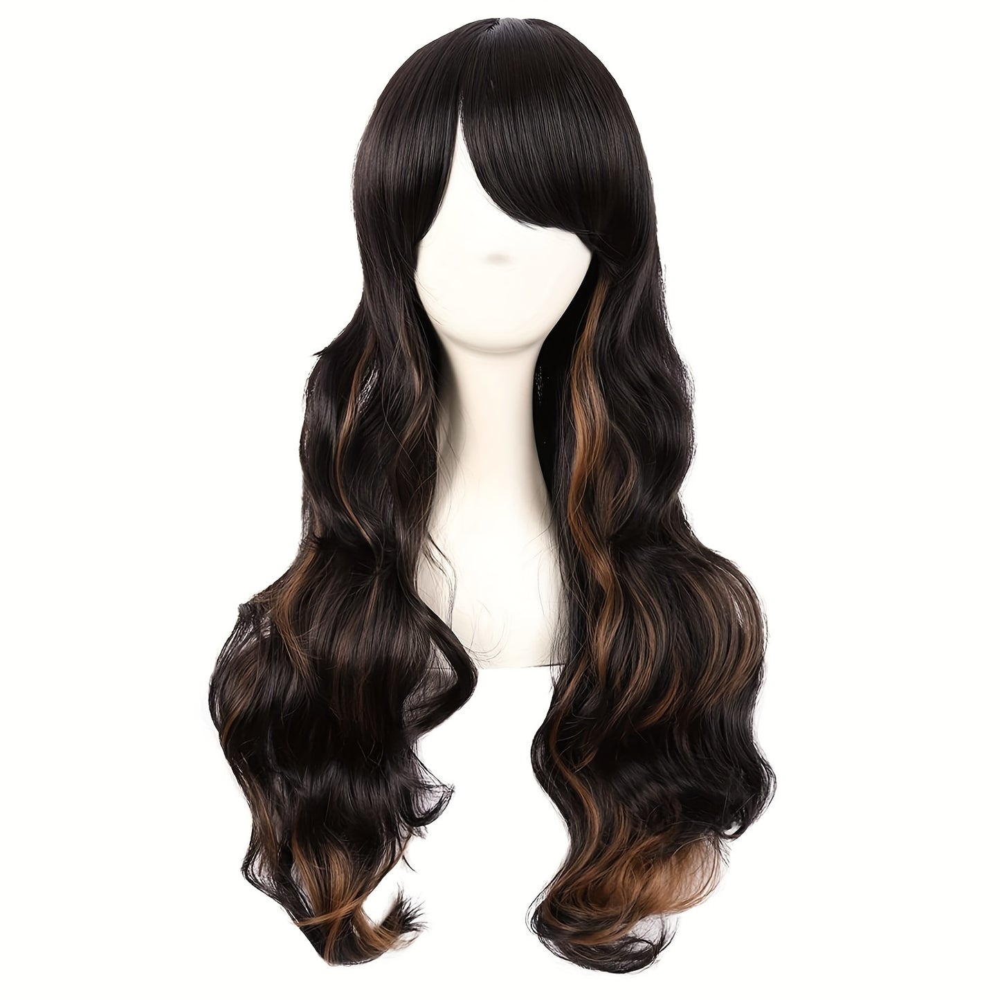 28-Inch Long Curly Synthetic Wig with Side Bangs | High-Temperature Fiber for Parties & Festivals