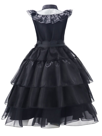 Women’s Gothic Mesh Dress | Tiered Skirt & Shirt Collar for Cosplay and Parties